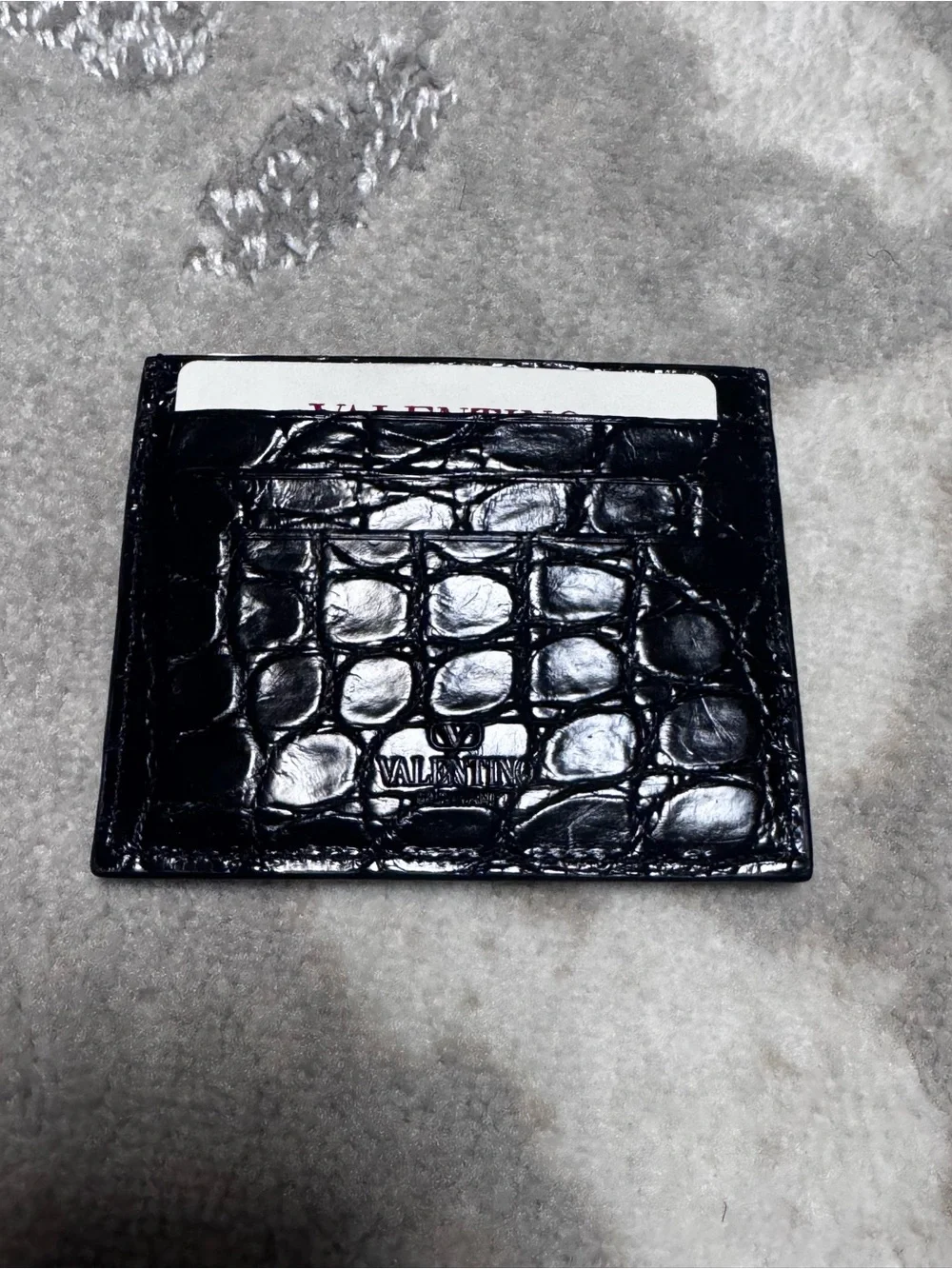 NWT!!! Valentino Black Croc-Embossed Leather Card Holder Sleeve